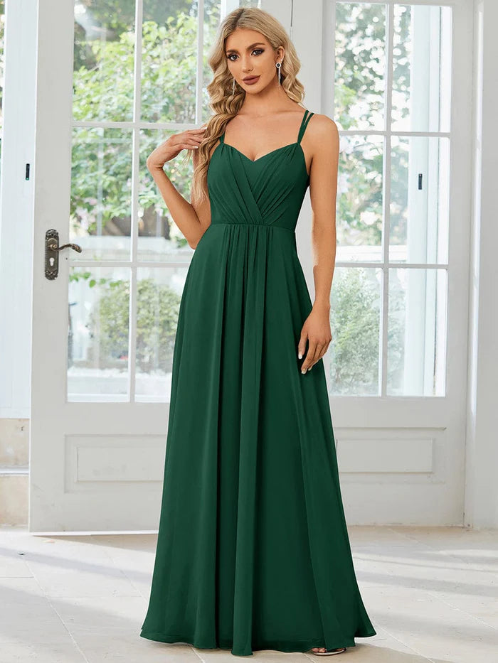 Wholesa Convertible Chiffon Lace Open Back Spaghetti Straps Bridesmaid Dress