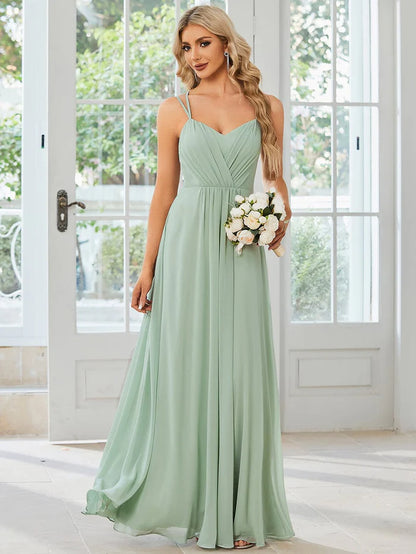 Wholesa Chiffon and Lace Open Back Bridesmaid Dress with Spaghetti Straps