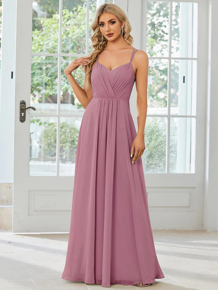 Wholesa Convertible Chiffon Lace Open Back Spaghetti Straps Bridesmaid Dress