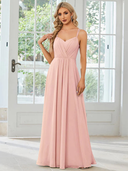 Wholesa Convertible Chiffon Lace Open Back Spaghetti Straps Bridesmaid Dress