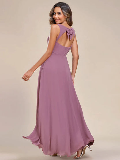 Wholesa Elegant Chiffon Sleeveless Bridesmaid Dress with Backless