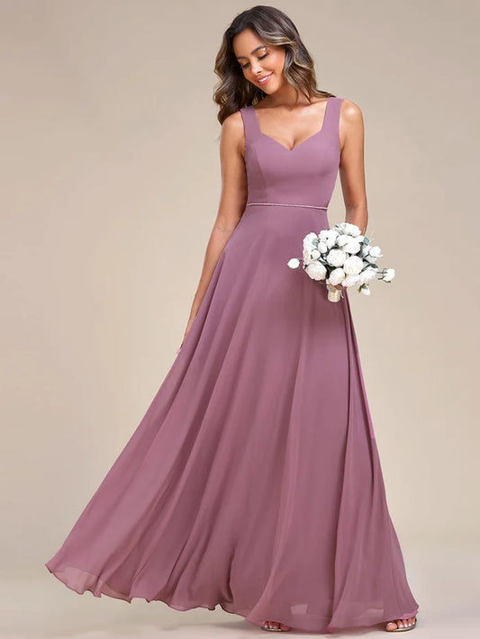 Wholesa Elegant Chiffon Sleeveless Bridesmaid Dress with Backless