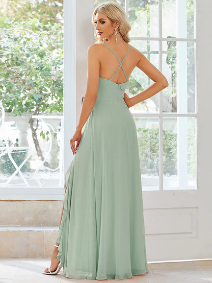 Wholesa Custom Size Front Slit Sweetheart Crossed Back Tie Chiffon Bridesmaid Dress