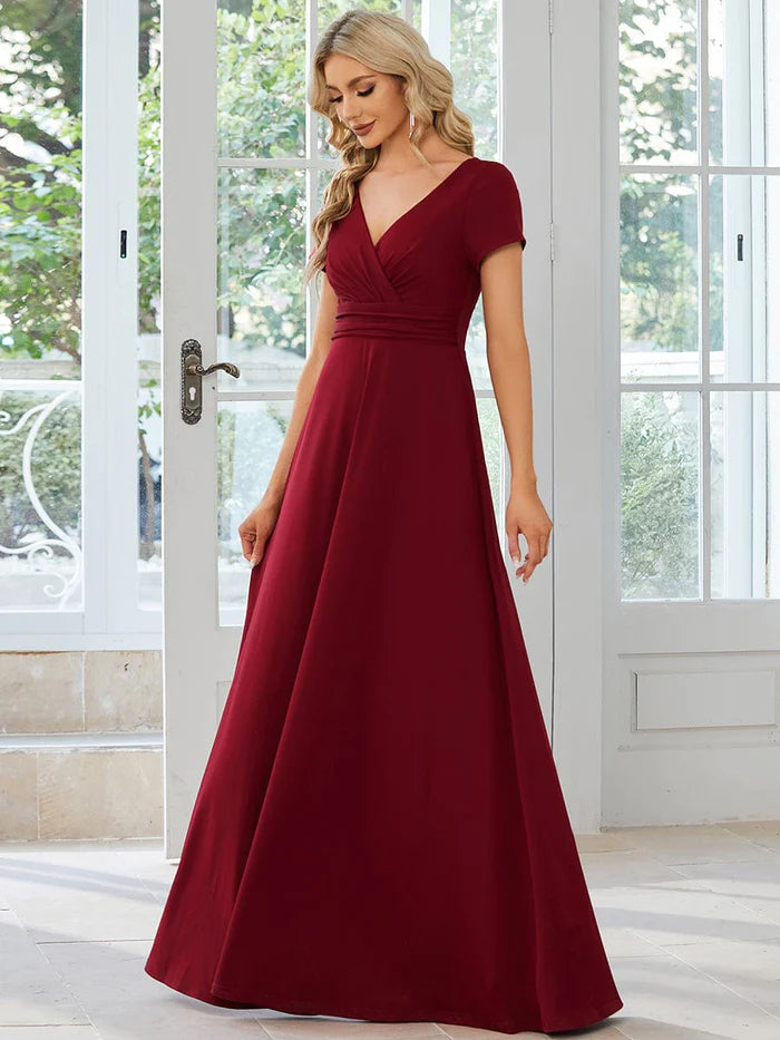 Wholesa Custom Size Simple Pleated Empire Waist A-Line Bridesmaid Dress