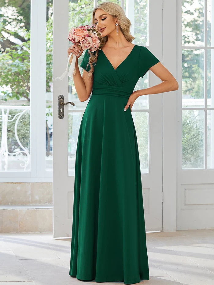 Wholesa Custom Size Simple Pleated Empire Waist A-Line Bridesmaid Dress