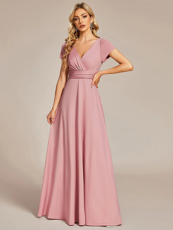 Wholesa Custom Size Simple Pleated Empire Waist A-Line Bridesmaid Dress