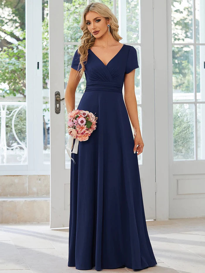 Wholesa Custom Size Simple Pleated Empire Waist A-Line Bridesmaid Dress