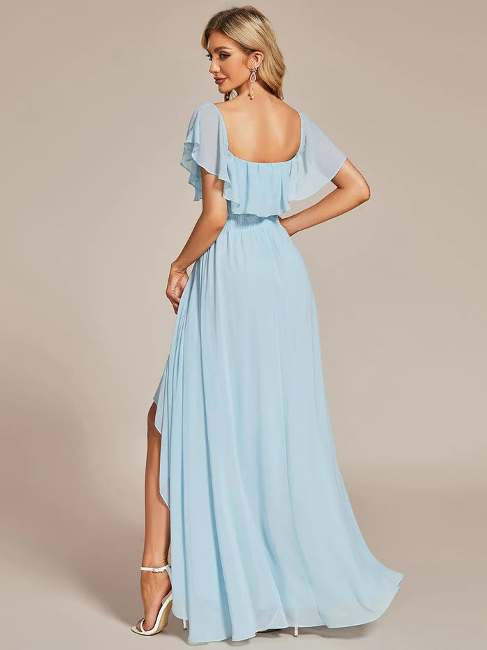 Wholesa Elegant Chiffon High-Low Off The Shoulder Bridesmaid Dress