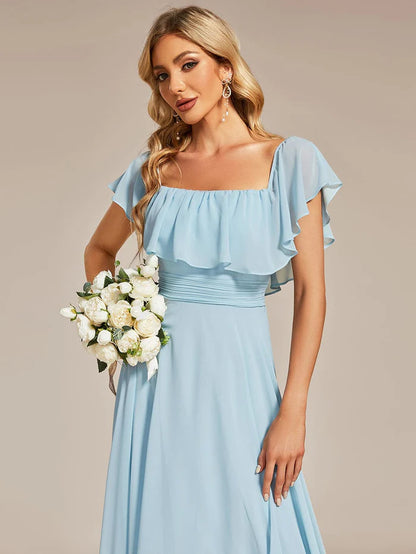 Wholesa Elegant Chiffon High-Low Off The Shoulder Bridesmaid Dress