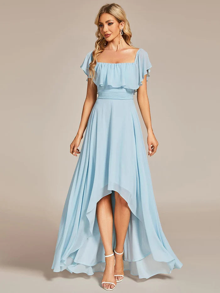 Wholesa Elegant Chiffon High-Low Off The Shoulder Bridesmaid Dress