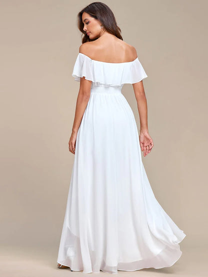 Wholesa Elegant Chiffon High-Low Off The Shoulder Bridesmaid Dress