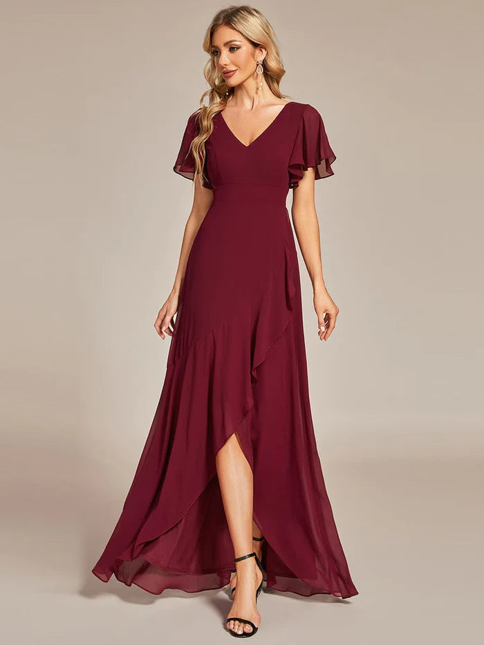 Wholesa Charming Chiffon Bridesmaid Dress with Lotus Leaf Hemline