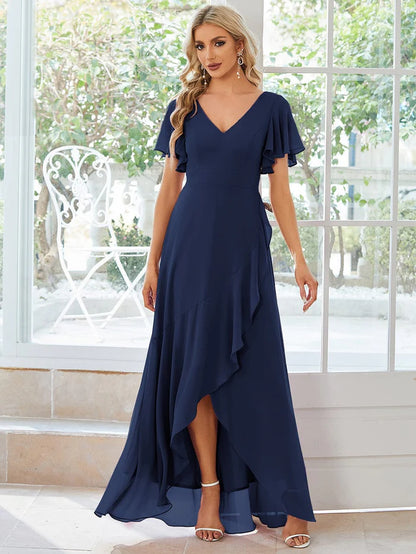 Wholesa Charming Chiffon Bridesmaid Dress with Lotus Leaf Hemline