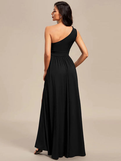 Wholesa One-Shoulder Hollow Out A-line Bridesmaid Dress with High Slit