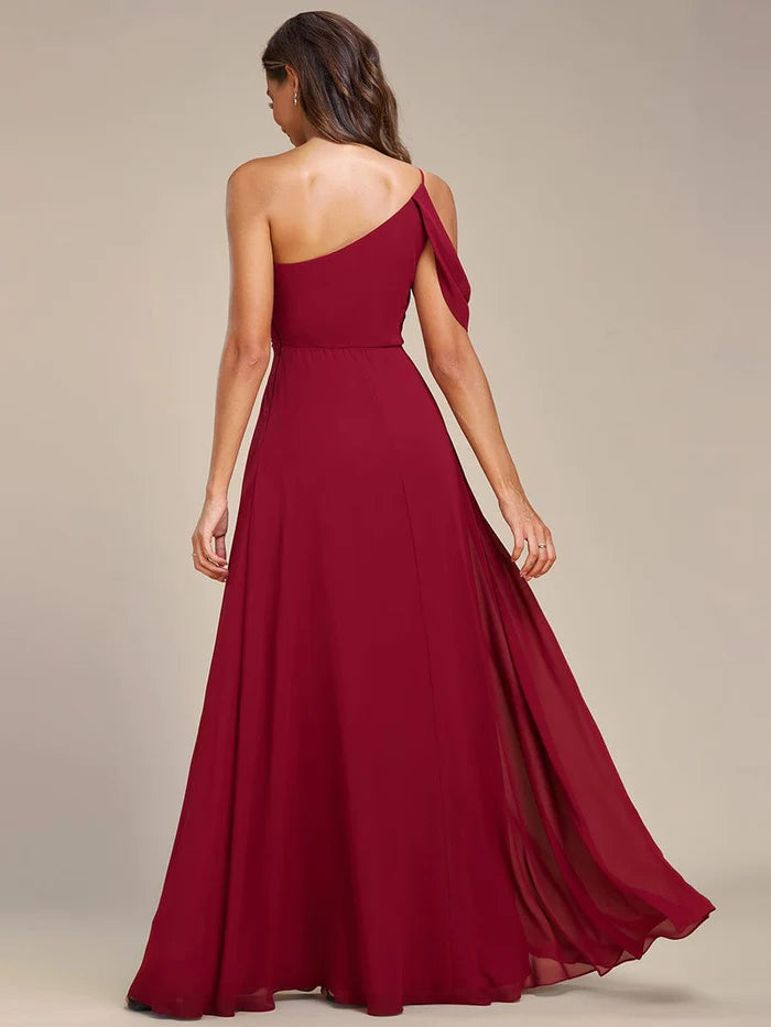 Wholesa One-Shoulder Backless Asymmetric Pleated Chiffon Bridesmaid Dress