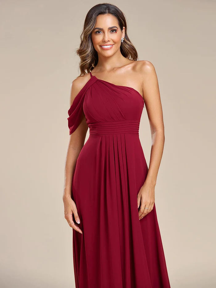 Wholesa One-Shoulder Backless Asymmetric Pleated Chiffon Bridesmaid Dress