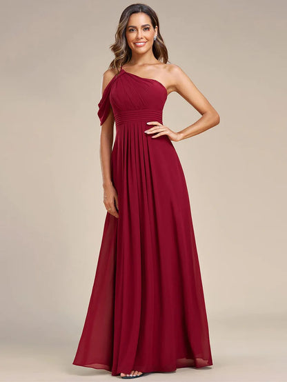 Wholesa One-Shoulder Backless Asymmetric Pleated Chiffon Bridesmaid Dress