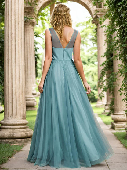 Wholesa Elegant V-Neck Applique Maxi Bridesmaid Dress