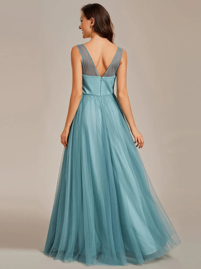 Wholesa Elegant V-Neck Applique Maxi Bridesmaid Dress