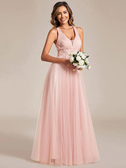 Wholesa Elegant Sleeveless V-Neck A-Line Bridesmaid Dress