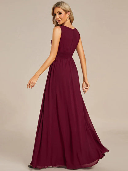 Wholesa Simple Sleeveless A-line Chiffon Bridesmaid Dess with Hollow Out Detail