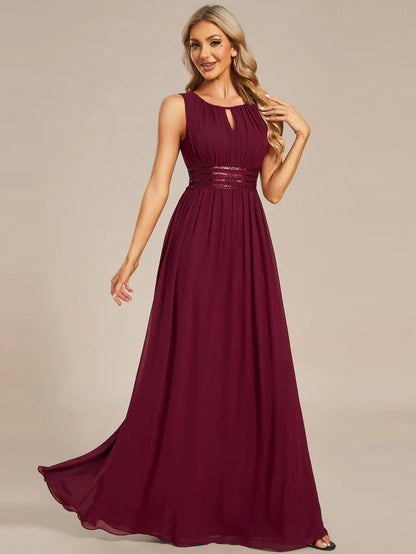 Wholesa Simple Sleeveless A-line Chiffon Bridesmaid Dess with Hollow Out Detail