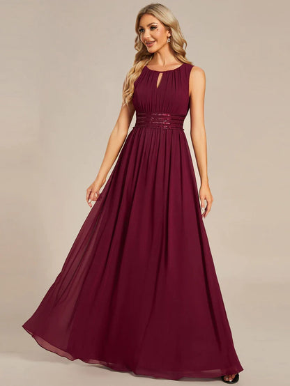 Wholesa Simple Sleeveless A-line Chiffon Bridesmaid Dess with Hollow Out Detail