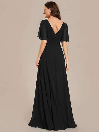 Wholesa Simple Chiffon Short Sleeves Empire Waist A-Line Maxi Bridesmaid Dress