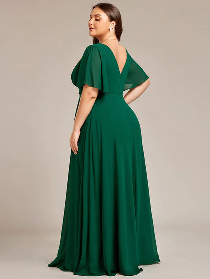 Wholesa Simple Chiffon Short Sleeves Empire Waist A-Line Maxi Bridesmaid Dress