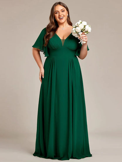 Wholesa Simple Chiffon Short Sleeves Empire Waist A-Line Maxi Bridesmaid Dress