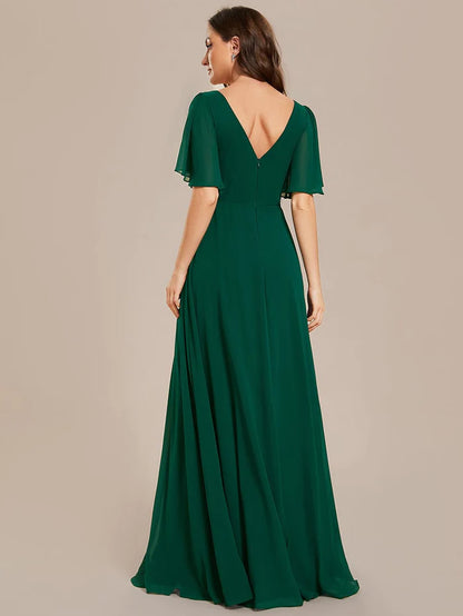 Wholesa Simple Chiffon Short Sleeves Empire Waist A-Line Maxi Bridesmaid Dress