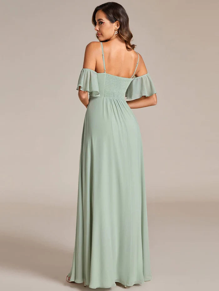 Wholesa Spaghetti Strap Sweetheart Chiffon A-line Bridesmaid Dess with Knot