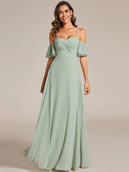 Wholesa Spaghetti Strap Sweetheart Chiffon A-line Bridesmaid Dess with Knot