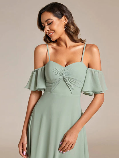 Wholesa Spaghetti Strap Sweetheart Chiffon A-line Bridesmaid Dess with Knot