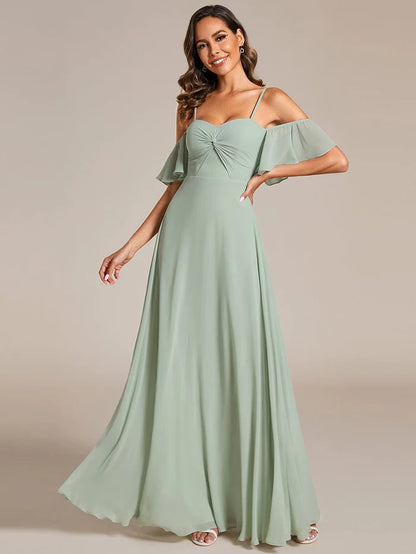 Wholesa Spaghetti Strap Sweetheart Chiffon A-line Bridesmaid Dess with Knot