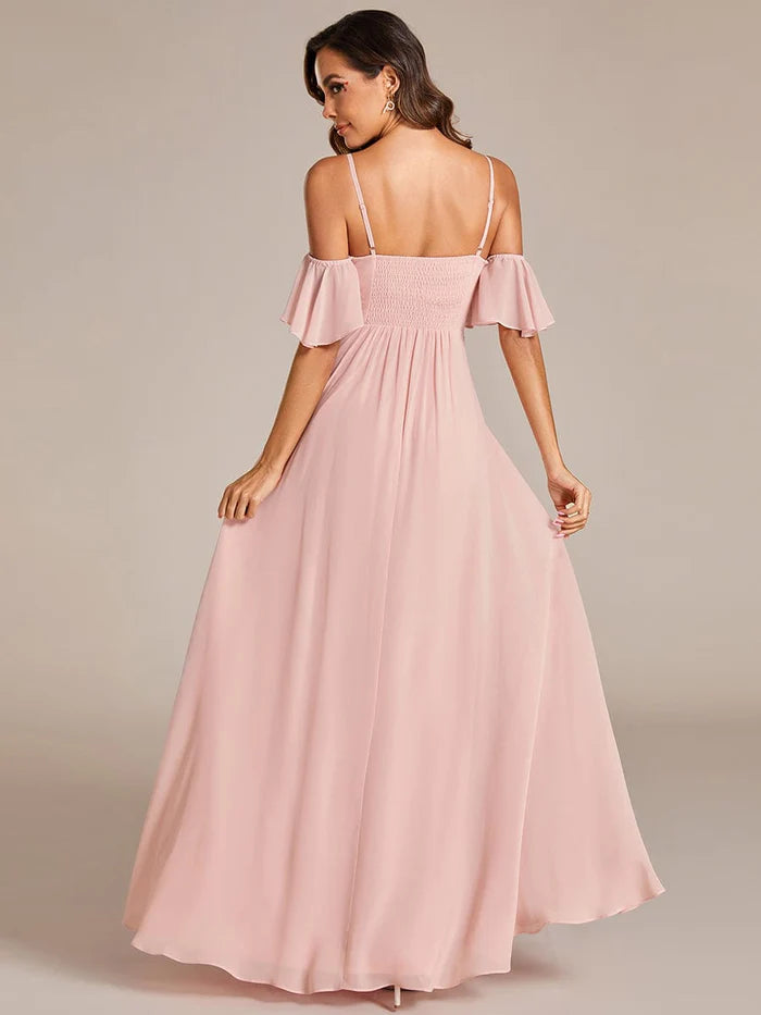 Wholesa Spaghetti Strap Sweetheart Chiffon A-line Bridesmaid Dess with Knot