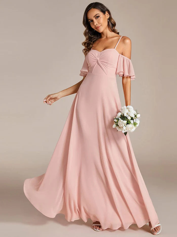 Wholesa Spaghetti Strap Sweetheart Chiffon A-line Bridesmaid Dess with Knot