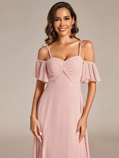 Wholesa Spaghetti Strap Sweetheart Chiffon A-line Bridesmaid Dess with Knot