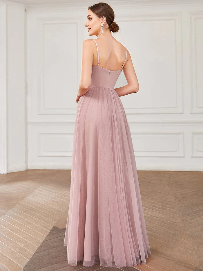 Wholesa Tulle Sweetheart Spaghetti Strap A-Line Bridesmaid Dress