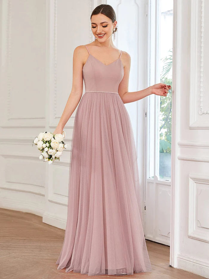 Wholesa Tulle Sweetheart Spaghetti Strap A-Line Bridesmaid Dress