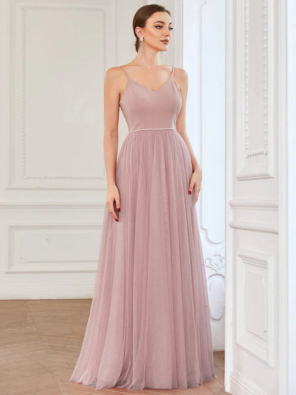 Wholesa Tulle Sweetheart Spaghetti Strap A-Line Bridesmaid Dress