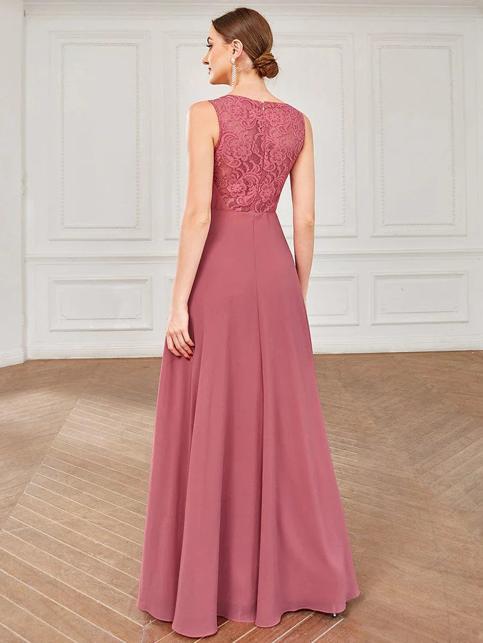 Wholesa Sleeveless Lace Back Chiffon A-Line Bridesmaid Dress