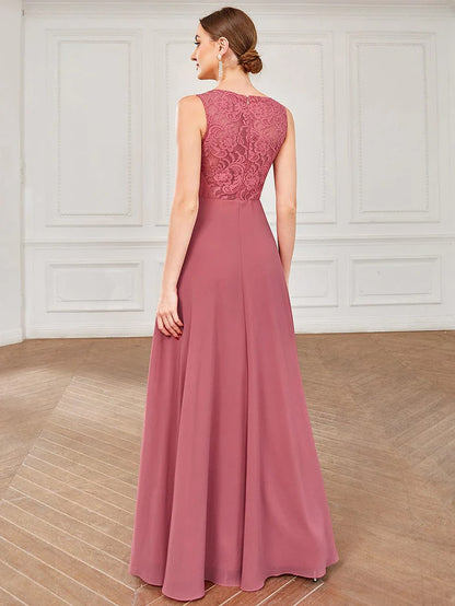 Wholesa Sleeveless Lace Back Chiffon A-Line Bridesmaid Dress