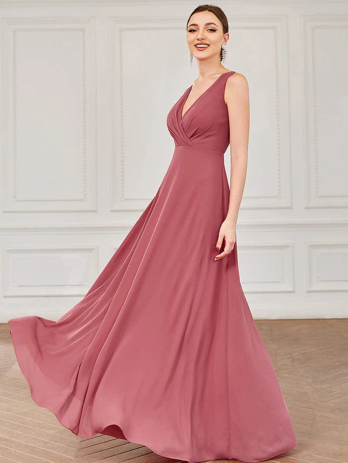 Wholesa Sleeveless Lace Back Chiffon A-Line Bridesmaid Dress