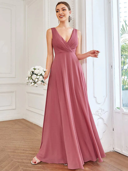 Wholesa Sleeveless Lace Back Chiffon A-Line Bridesmaid Dress