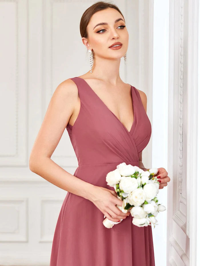 Wholesa Sleeveless Lace Back Chiffon A-Line Bridesmaid Dress