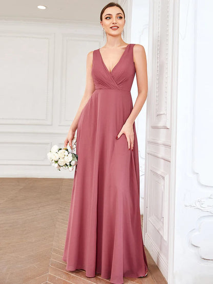 Wholesa Sleeveless Lace Back Chiffon A-Line Bridesmaid Dress