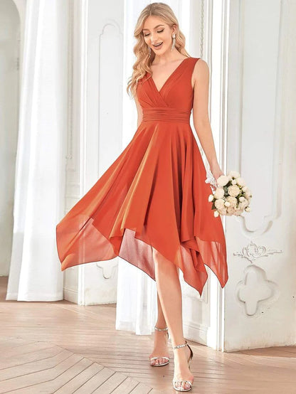 Wholesa Knee Length Chiffon Bridesmaid Dress with Irregular Hem