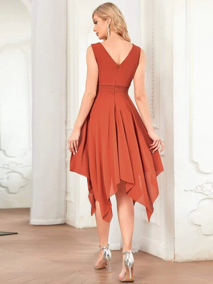 Wholesa Knee Length Chiffon Bridesmaid Dress with Irregular Hem