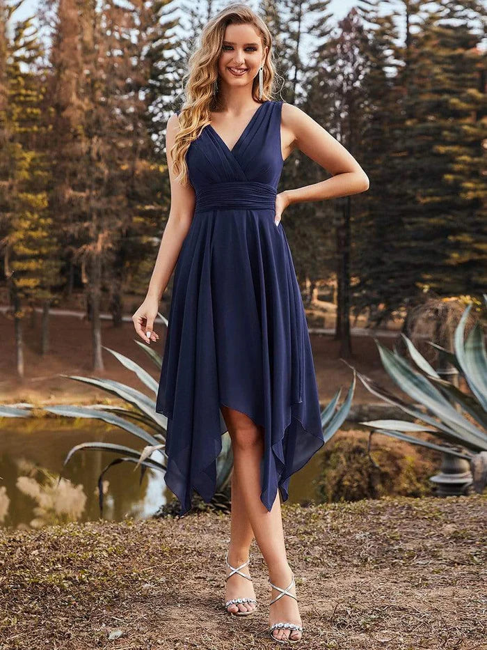 Wholesa Knee Length Chiffon Bridesmaid Dress with Irregular Hem